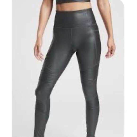 Athleta Inclination Moto Shimmer Tight Powervita 27" Black Womens Size M NWT - Picture 2 of 10
